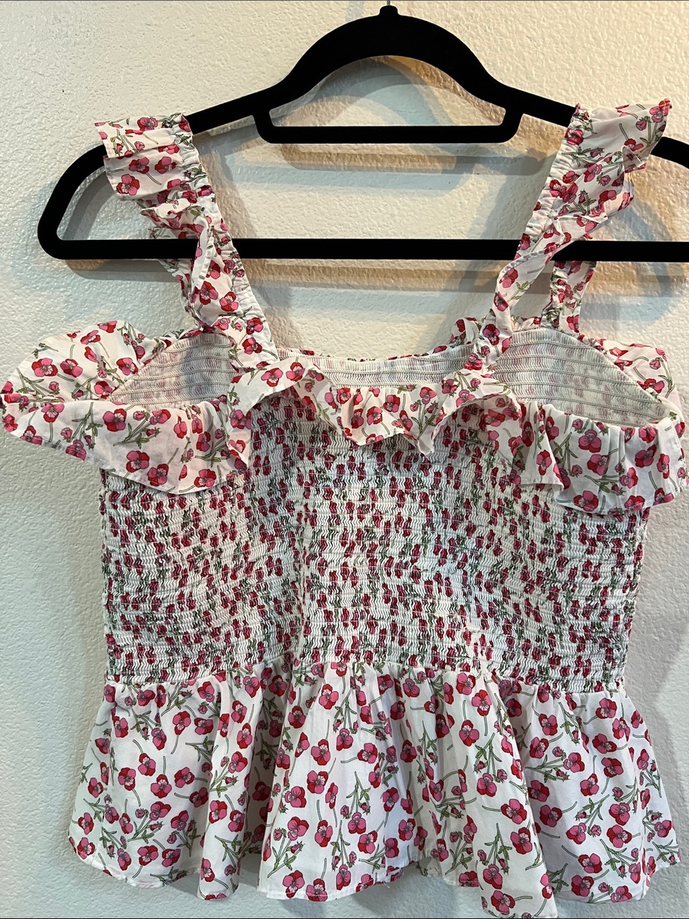 J. CREW x Liberty Ros Floral Fabric Smocked Ruffle Tank Top Women's Size M - Picture 8 of 15
